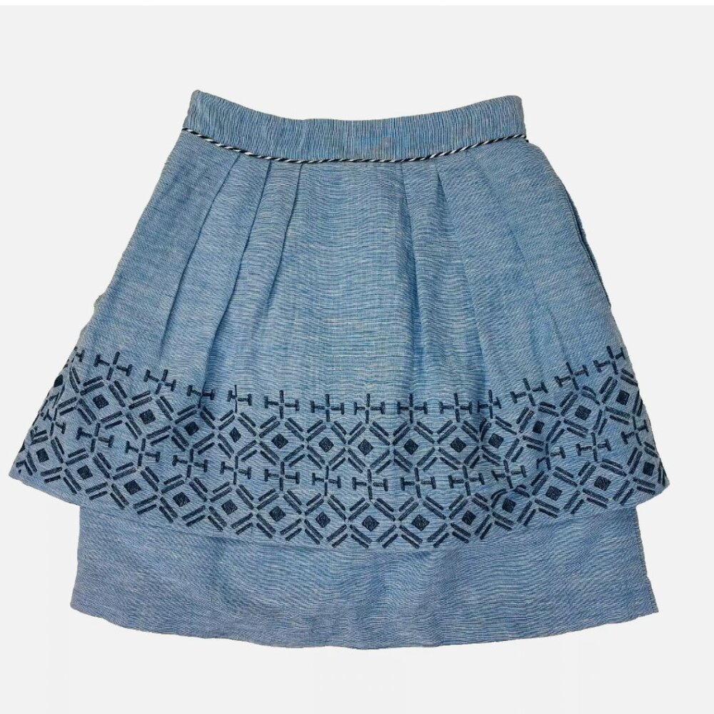 Odille Anthropologie Y2K Alpine Dreams Tiered Skirt Linen Blend Preppy Vintage - Picture 9 of 13